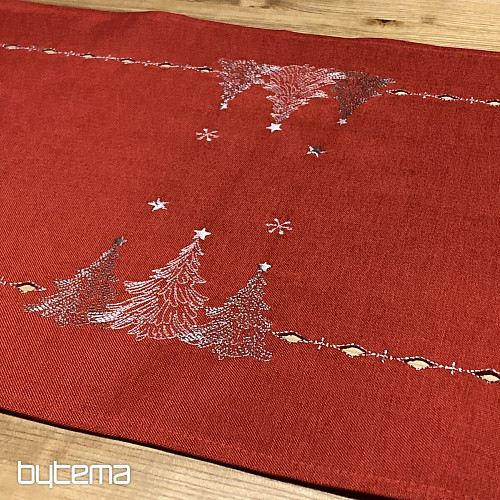 Nappe et foulards de Noël brodés ARBRES ROUGES