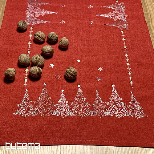 Nappe et foulards de Noël brodés ARBRES ROUGES