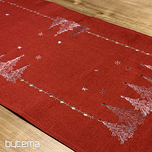 Nappe et foulards de Noël brodés ARBRES ROUGES