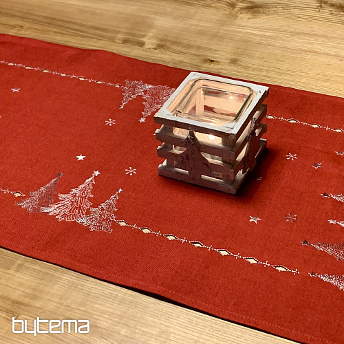Nappe et foulards de Noël brodés ARBRES ROUGES