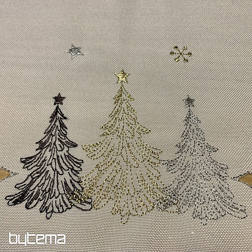 Nappe et châles de Noël brodés ARBRES OR BLANC