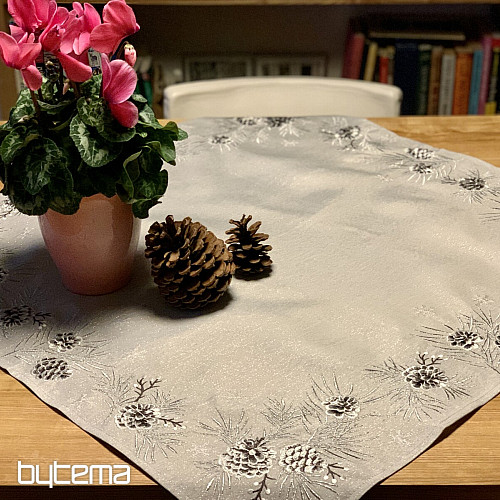 Nappe et châles de Noël brodés CONES GRIS