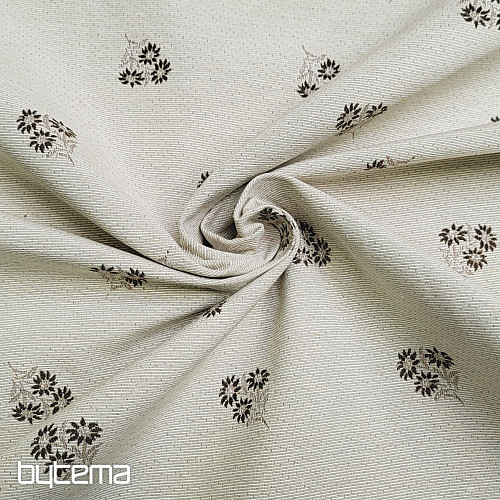 Tissu décoratif FLEURS ALPINES jacquard MARRON
