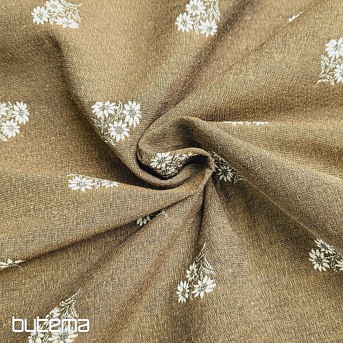 Tissu décoratif FLEURS ALPINES jacquard MARRON
