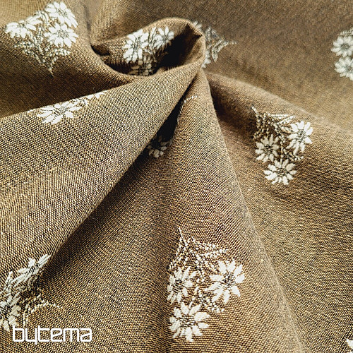 Tissu décoratif FLEURS ALPINES jacquard MARRON