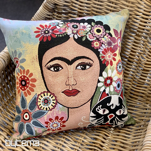 Housse de coussin tapisserie FRIDA avec un chat
