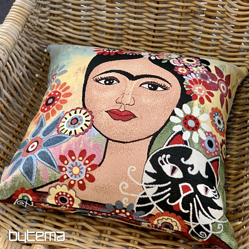 Housse de coussin tapisserie FRIDA avec un chat
