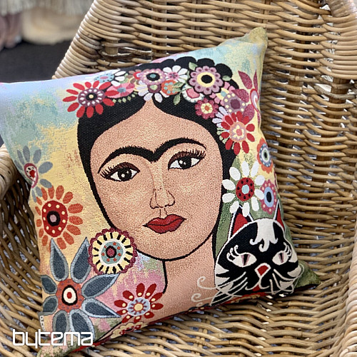 Housse de coussin tapisserie FRIDA avec un chat