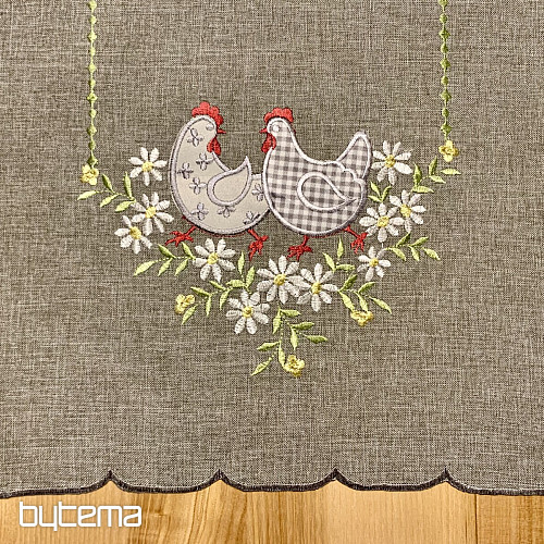 Nappe et écharpe de Pâques brodées POULE ET FLEURS gris
