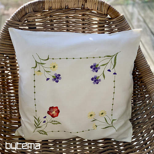Housse de coussin brodée FLEURS DANS UN CARRÉ