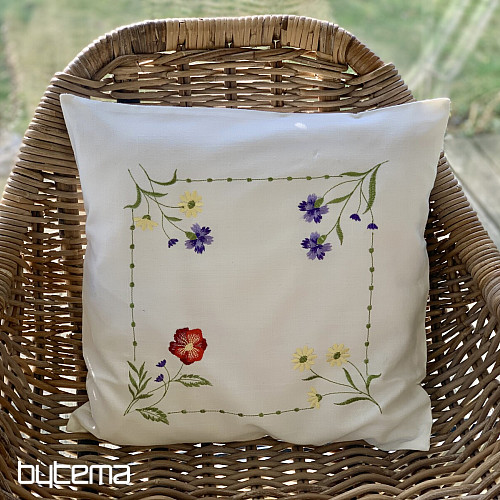 Housse de coussin brodée FLEURS DANS UN CARRÉ