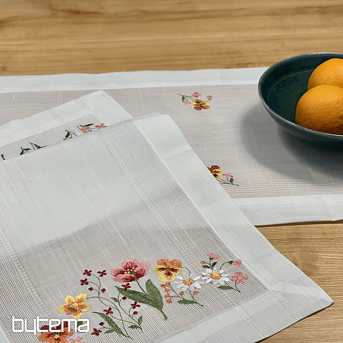 Nappe et châle brodés FLEURS DU JARDIN