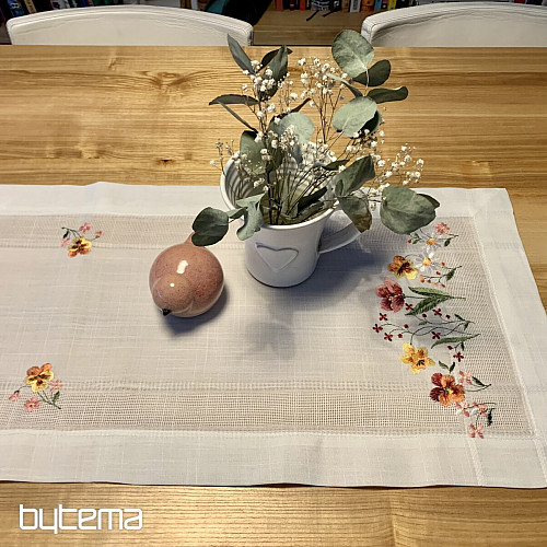 Nappe et châle brodés FLEURS DU JARDIN