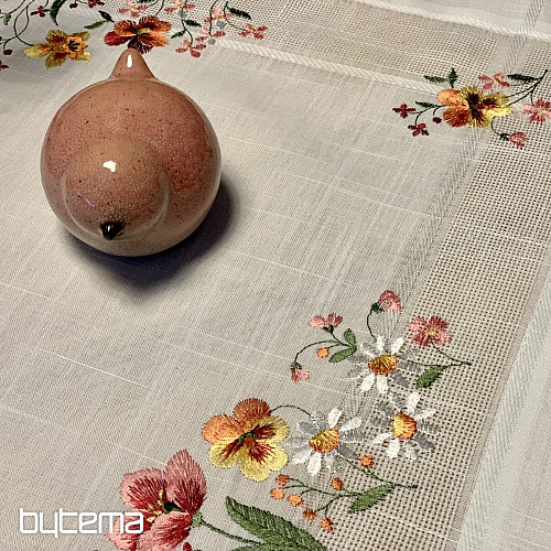 Nappe et châle brodés FLEURS DU JARDIN