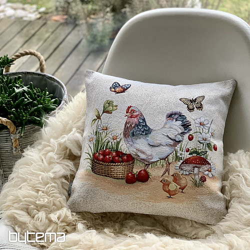 Taie d&#39;oreiller tapisserie POULE AUX FRAISES