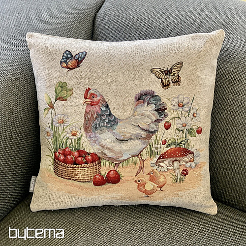 Taie d&#39;oreiller tapisserie POULE AUX FRAISES