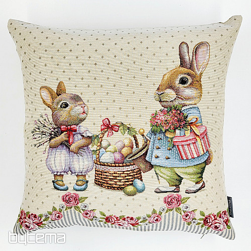 Housse de coussin Gobelin LAPIN AUX ROSES gris