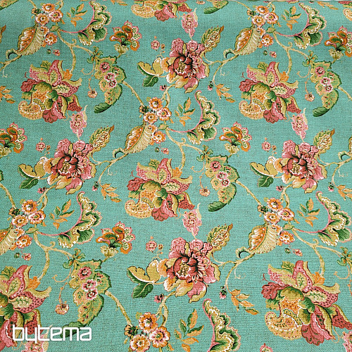 Tissu décoratif FLEURS INDIENNES turquoise
