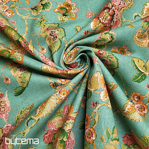 Tissu décoratif FLEURS INDIENNES turquoise