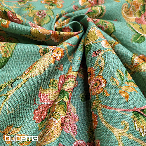 Tissu décoratif FLEURS INDIENNES turquoise