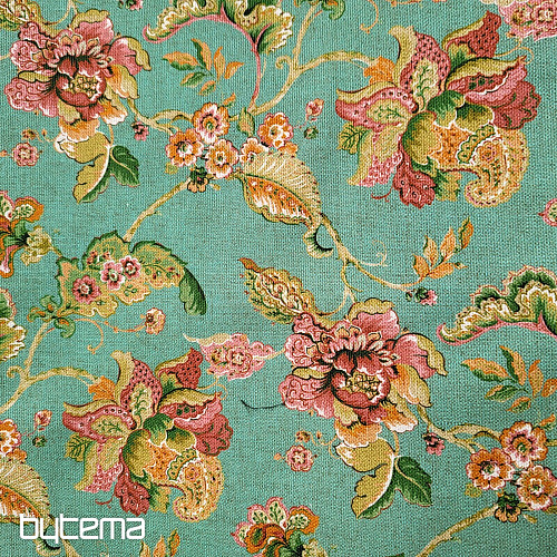 Tissu décoratif FLEURS INDIENNES turquoise