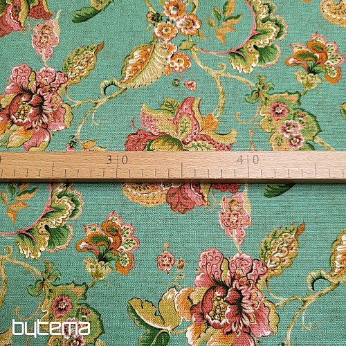 Tissu décoratif FLEURS INDIENNES turquoise