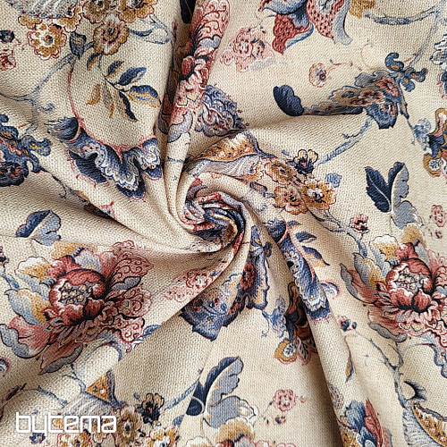 Tissu décoratif FLEURS INDIENNES beige