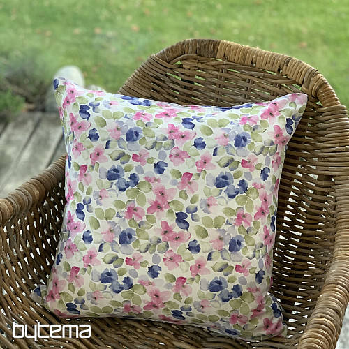 Housse de coussin déco PETITES FLEURS ROSE BLEU