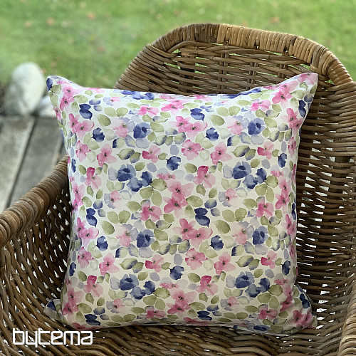 Housse de coussin déco PETITES FLEURS ROSE BLEU