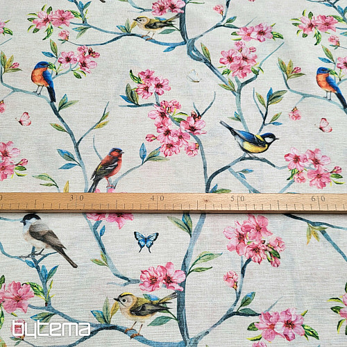 Tissu décoratif OISEAUX DANS LES BRANCHES