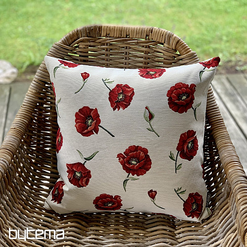 Housse de coussin tapisserie NOYER COQUELICOT
