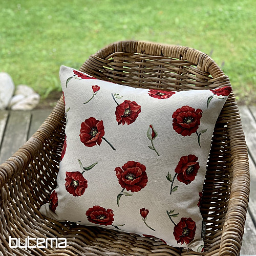 Housse de coussin tapisserie NOYER COQUELICOT
