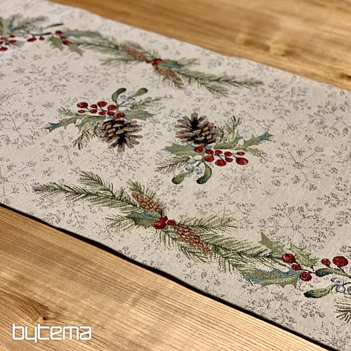 Nappe tapisserie, châle et dressage de table PIN et MISTLETTE