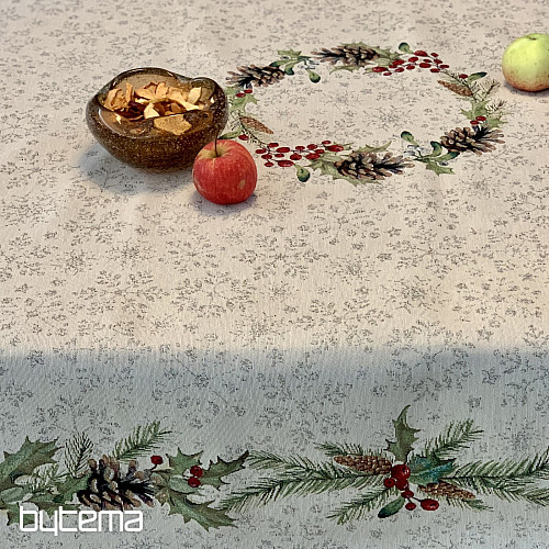 Nappe tapisserie, châle et dressage de table PIN et MISTLETTE