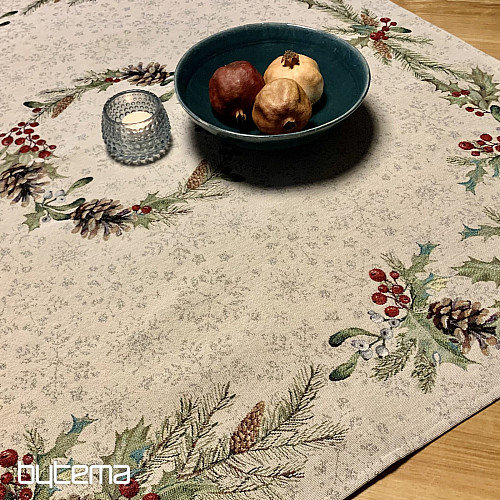 Nappe tapisserie, châle et dressage de table PIN et MISTLETTE