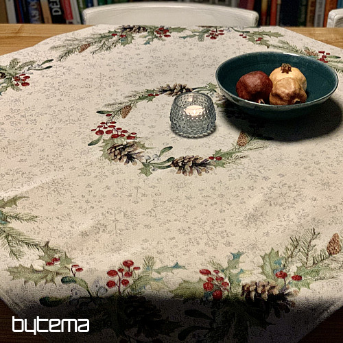 Nappe tapisserie, châle et dressage de table PIN et MISTLETTE