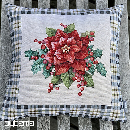 Housse tapisserie de Noël ÉTOILE DE NOËL carreaux gris