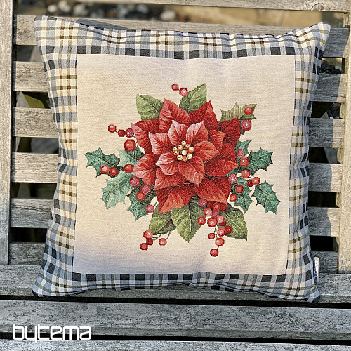 Housse tapisserie de Noël ÉTOILE DE NOËL carreaux gris