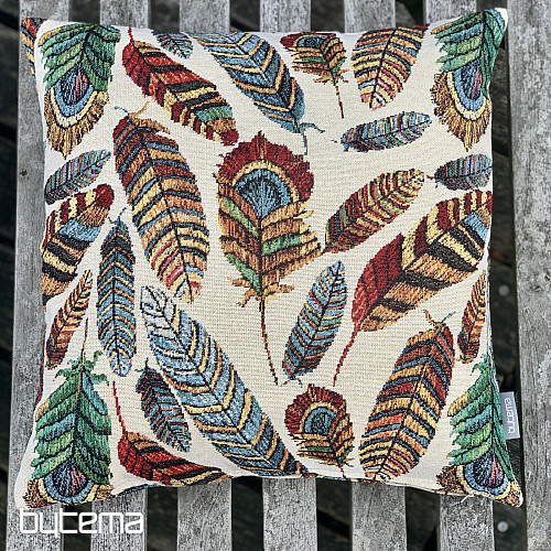 Housse de coussin tapisserie PLUME BEIGE
