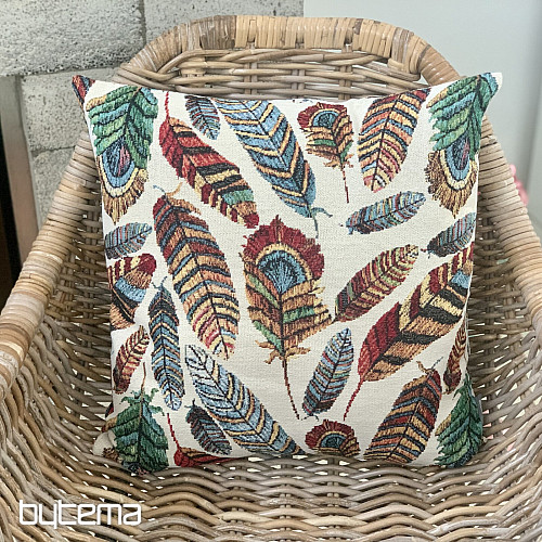 Housse de coussin tapisserie PLUME BEIGE