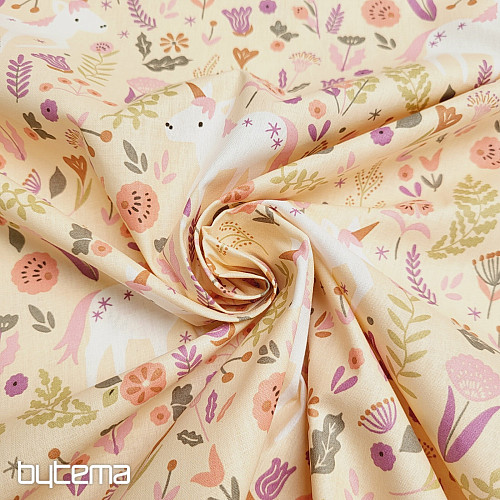 Tissu coton LICORNE rose