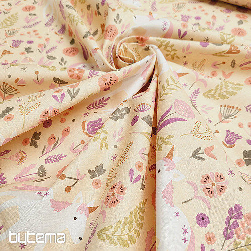 Tissu coton LICORNE rose
