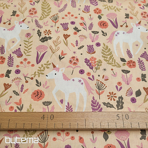 Tissu coton LICORNE rose