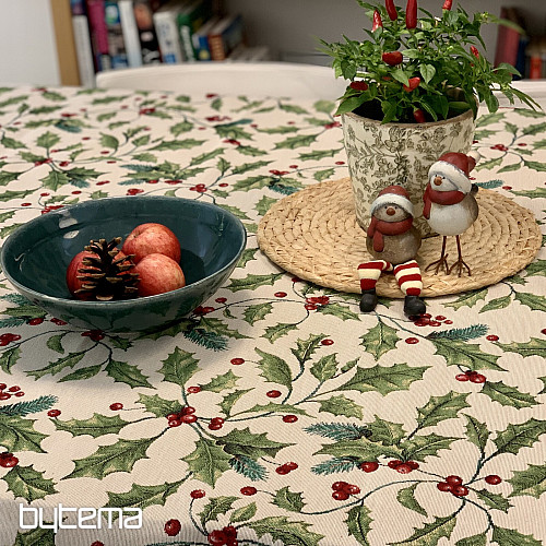 Nappe et écharpe en tapisserie HOUX DE NOËL
