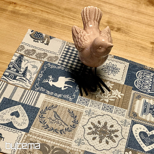 Nappe tapisserie, écharpe PATCHWORK SRDCE bleu