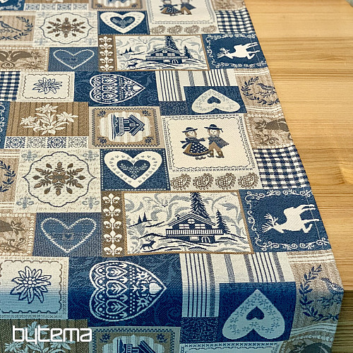 Nappe tapisserie, écharpe PATCHWORK SRDCE bleu