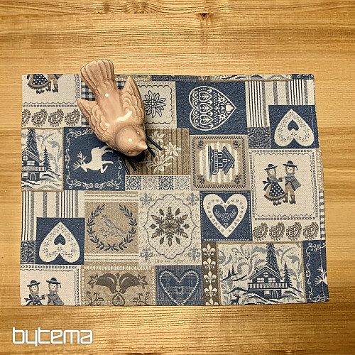 Nappe tapisserie, écharpe PATCHWORK SRDCE bleu