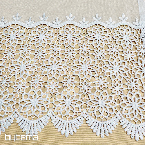 Rideau de luxe fini brodé GERSTER 11509 fleurs blanches