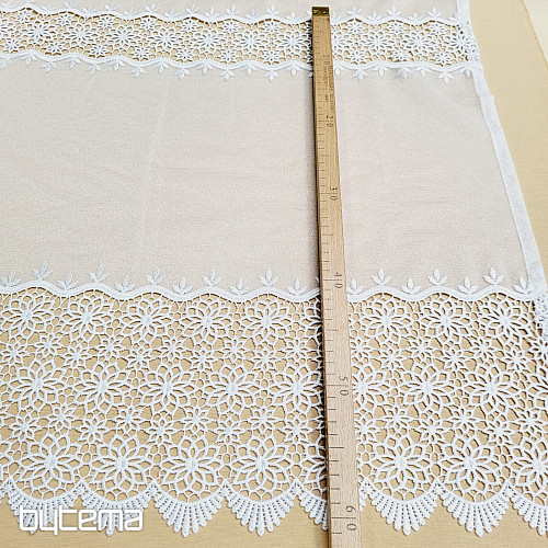 Rideau de luxe fini brodé GERSTER 11509 fleurs blanches
