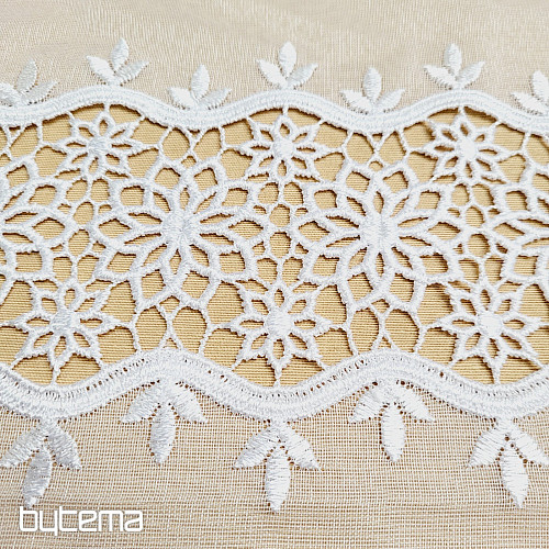 Rideau de luxe fini brodé GERSTER 11509 fleurs blanches